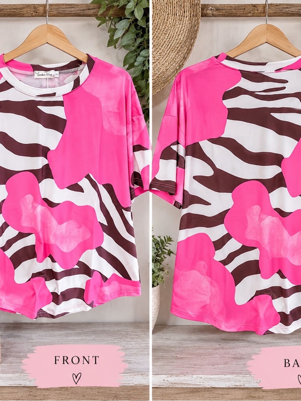 Women’s Short Sleeve Tee in Pink & Brown Abstract Print